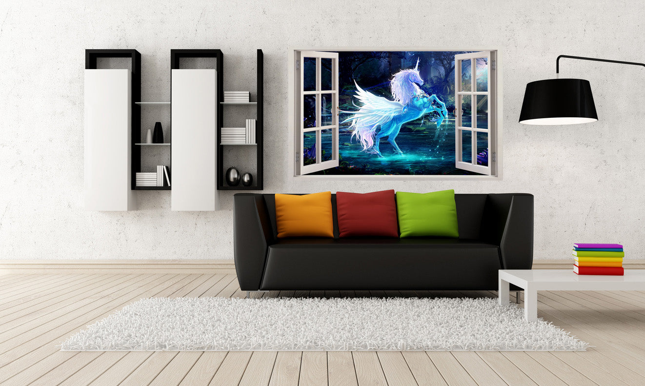 Autocollant mural de fenêtre 3D Licorne magique fantastique