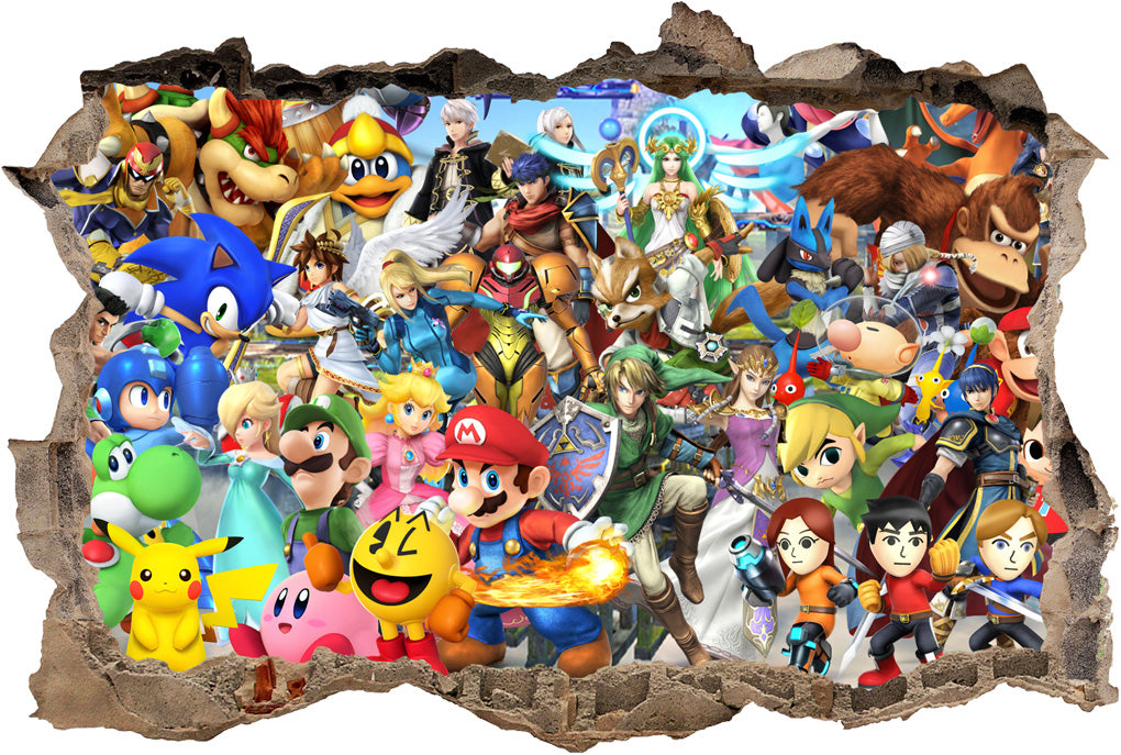 Super Smash Bros Characters 3D Smashed Broken Decal Wall Sticker 012