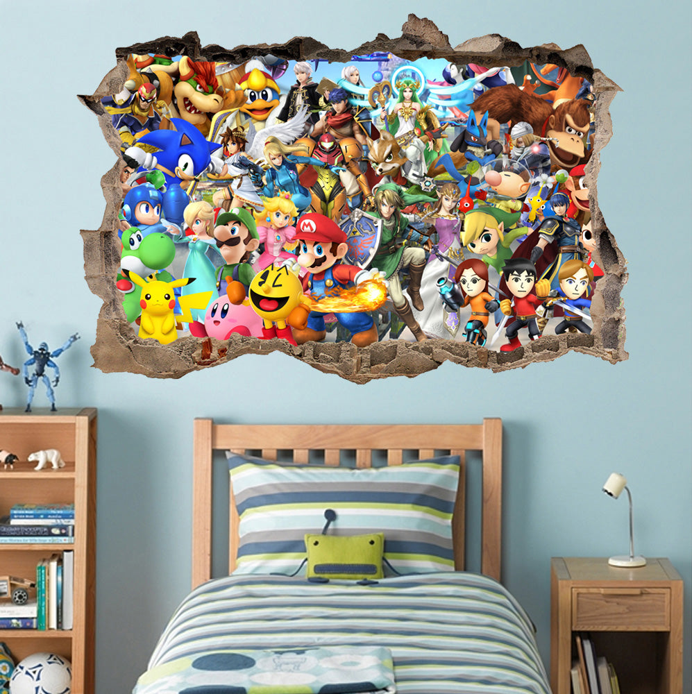 Super Smash Bros Characters 3D Smashed Broken Decal Wall Sticker 012