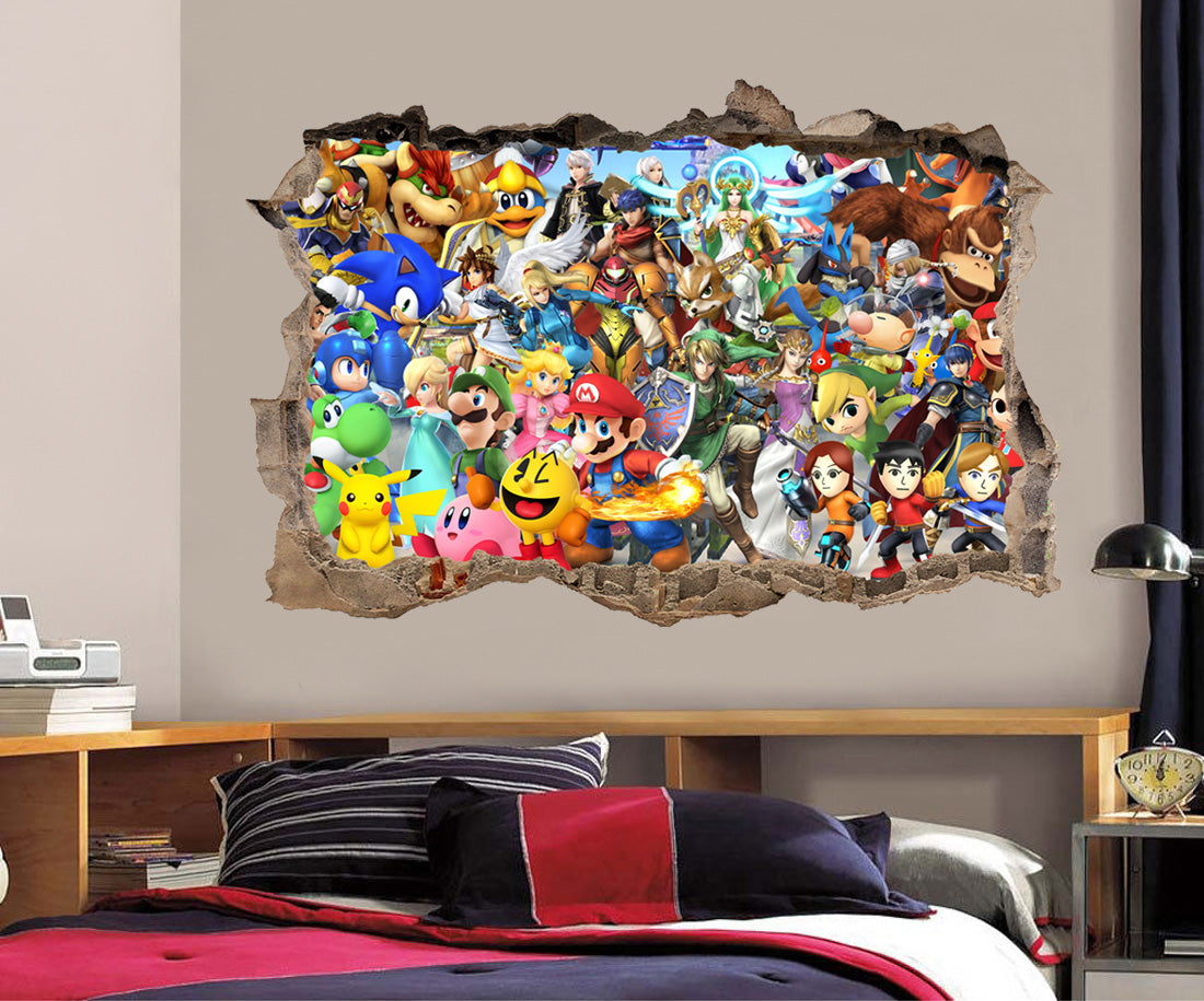 Super Smash Bros Characters 3D Smashed Broken Decal Wall Sticker 012