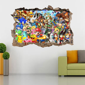 Super Smash Bros Characters 3D Smashed Broken Decal Wall Sticker 012