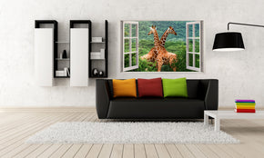 Sticker mural fenêtre GIRAFFES FOREST 3D