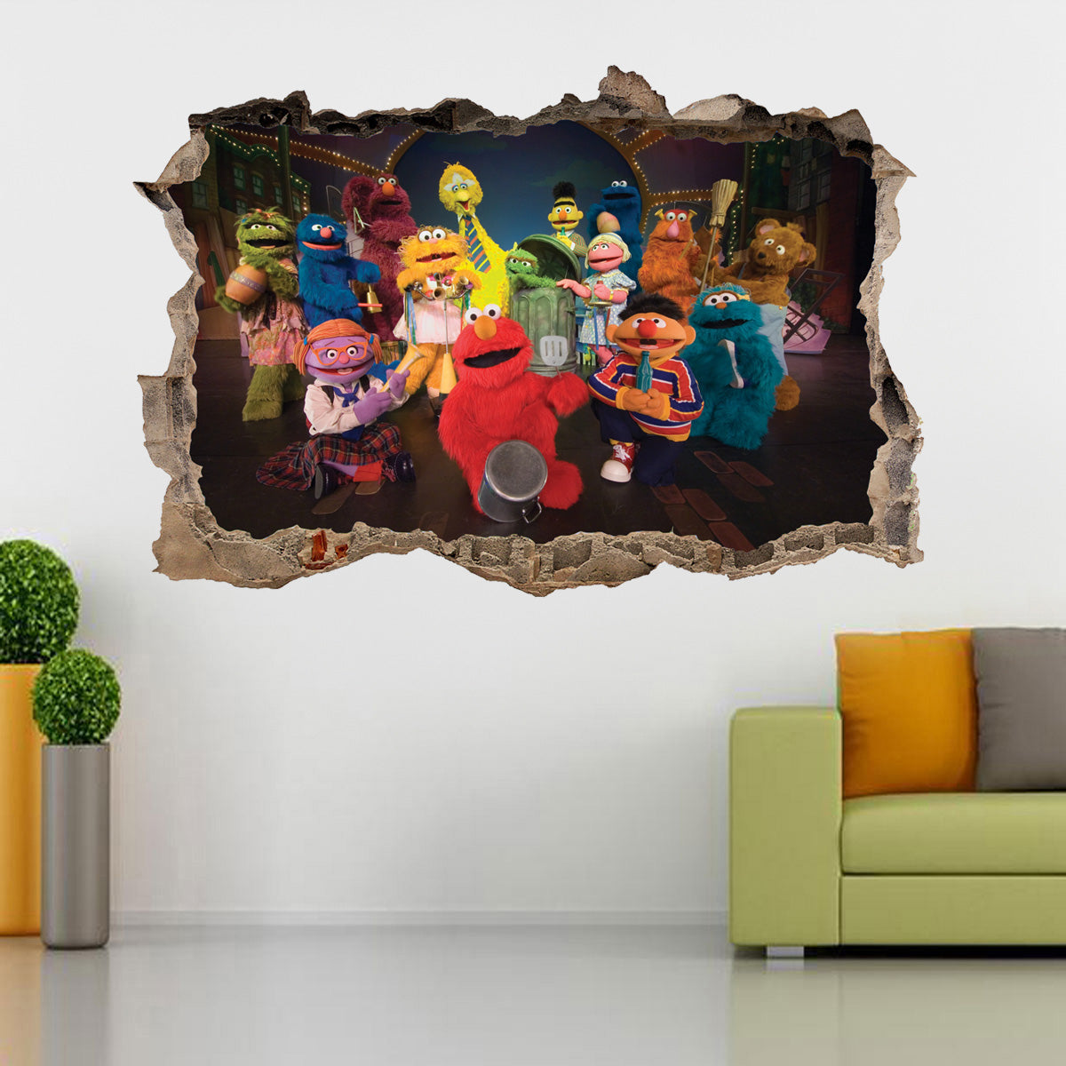Sésame Street Characters 3D Smashed Broken Sticker Wall Sticker H798