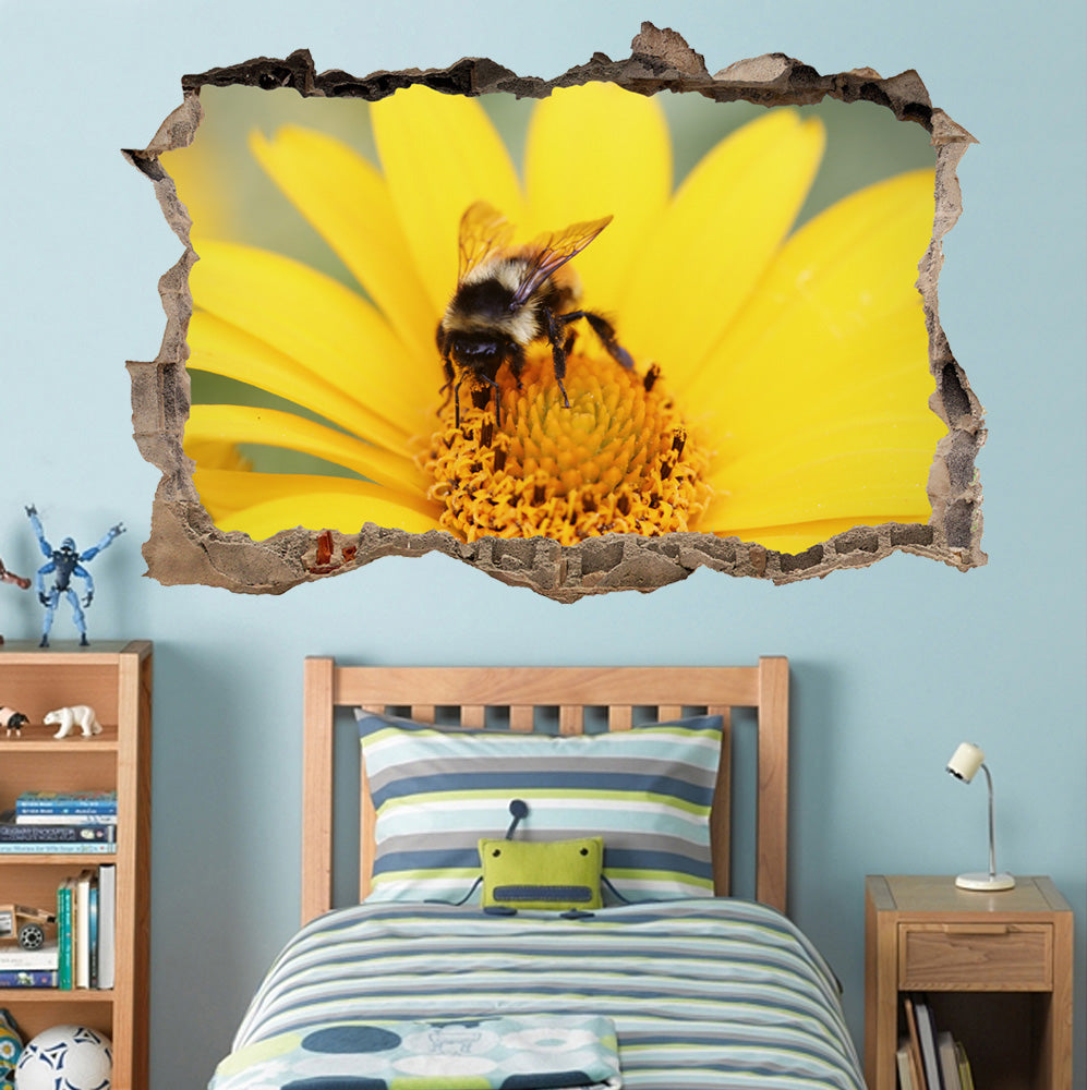 Bee Flower 3D Smashed Broken Decal Wall Sticker