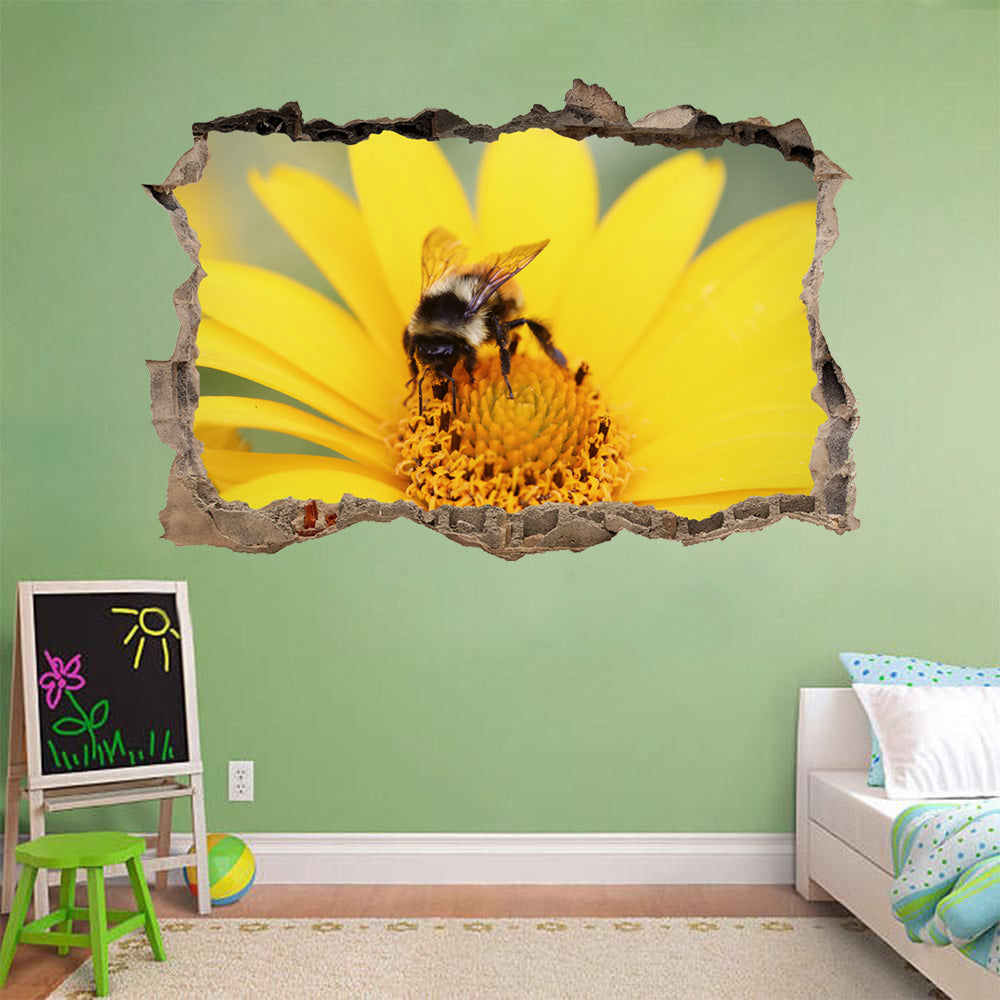 Bee Flower 3D Smashed Broken Decal Wall Sticker