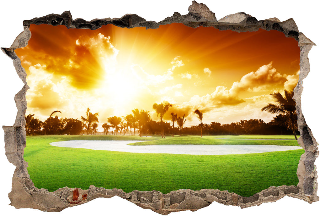 Golf Course Sunset 3D Smashed Broken Decal Wall Sticker