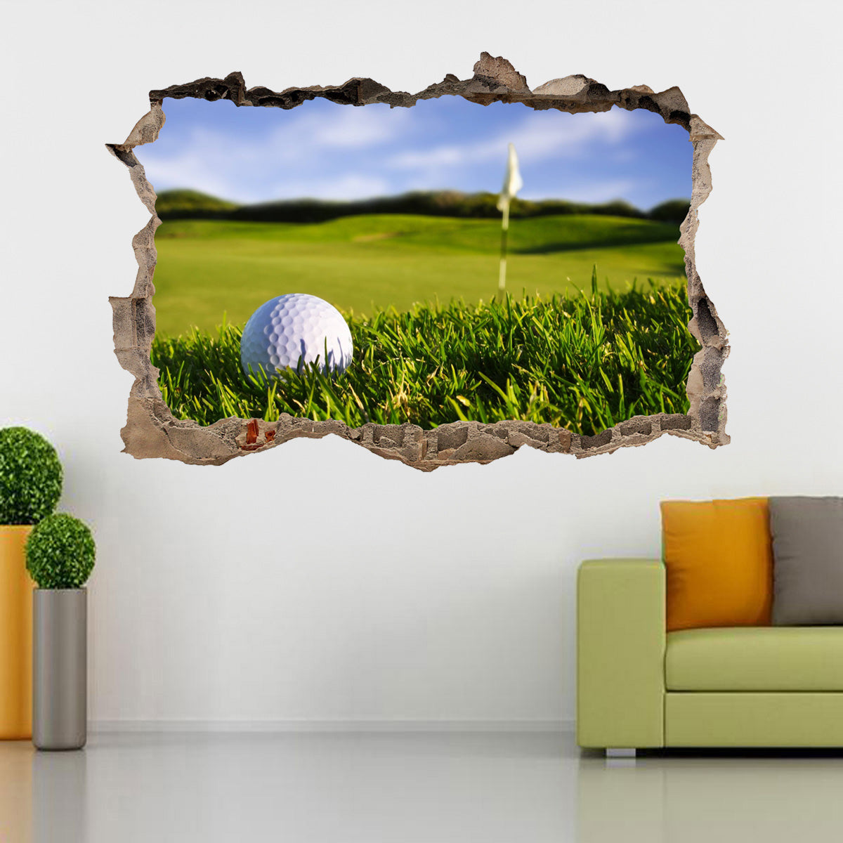 Golf Course 3D Smashed Broken Decal Wall Sticker