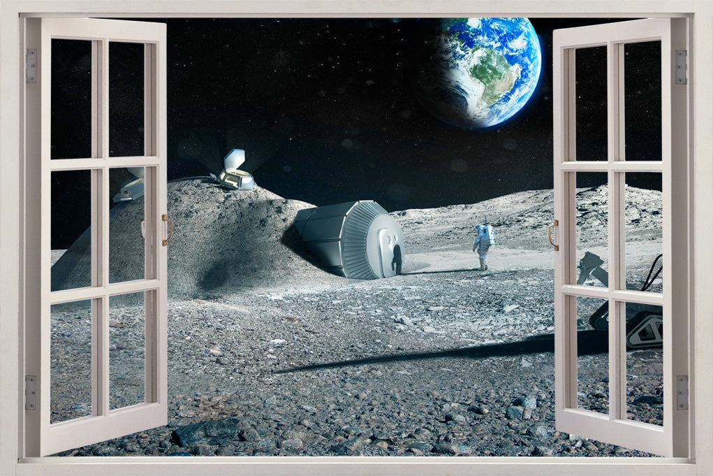 Astronauts Earth From Moon 3D Window Wall Sticker Decal