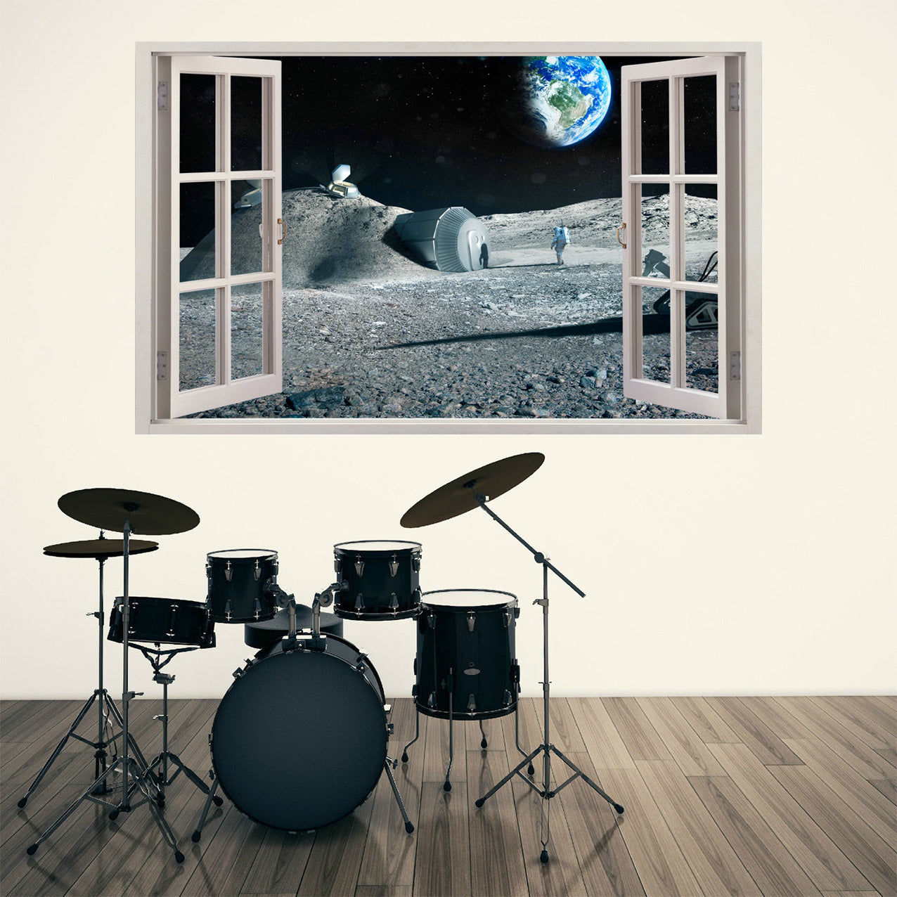 Astronauts Earth From Moon 3D Window Wall Sticker Decal
