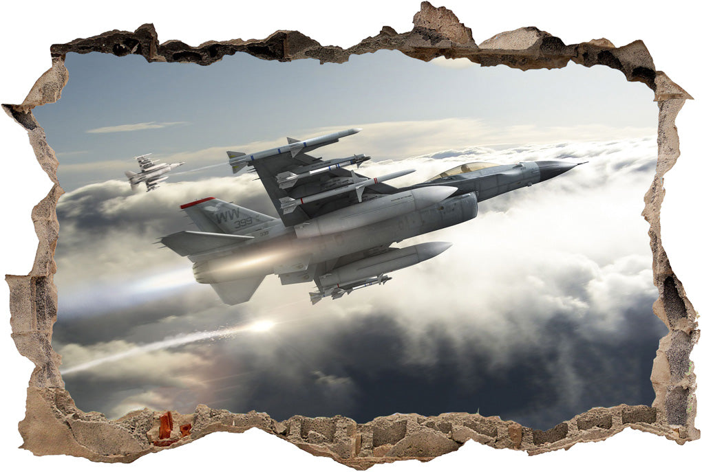 F-16 Fighting Falcon Fighter Aircraft 3D Smashed Broken Decal Wall Sticker