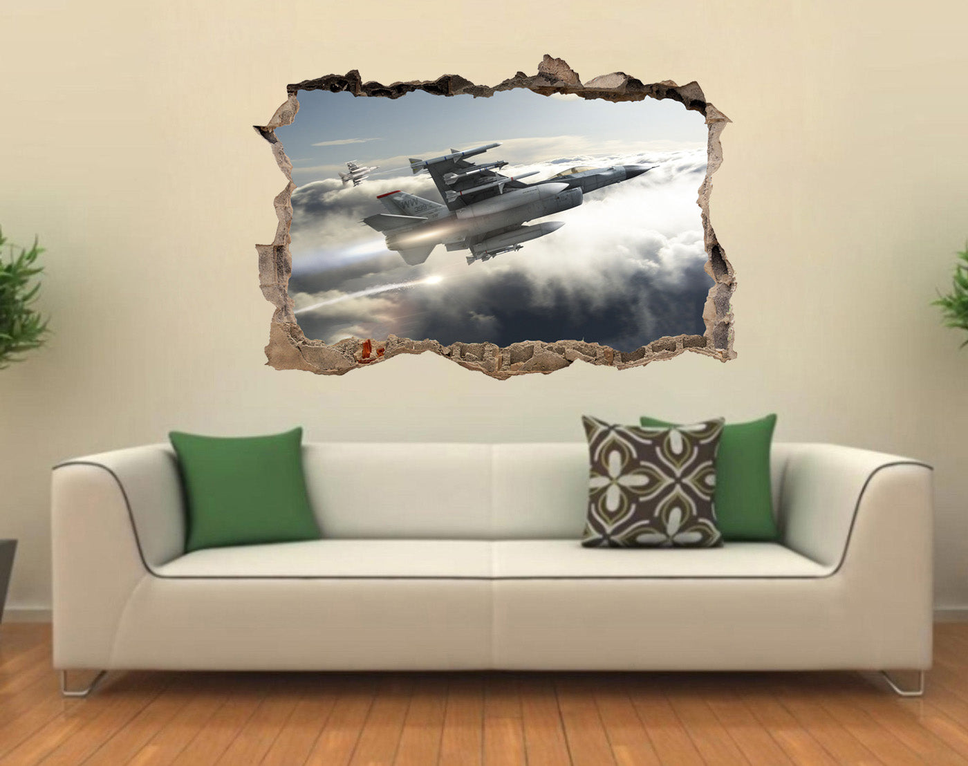 F-16 Fighting Falcon Fighter Aircraft 3D Smashed Broken Decal Wall Sticker
