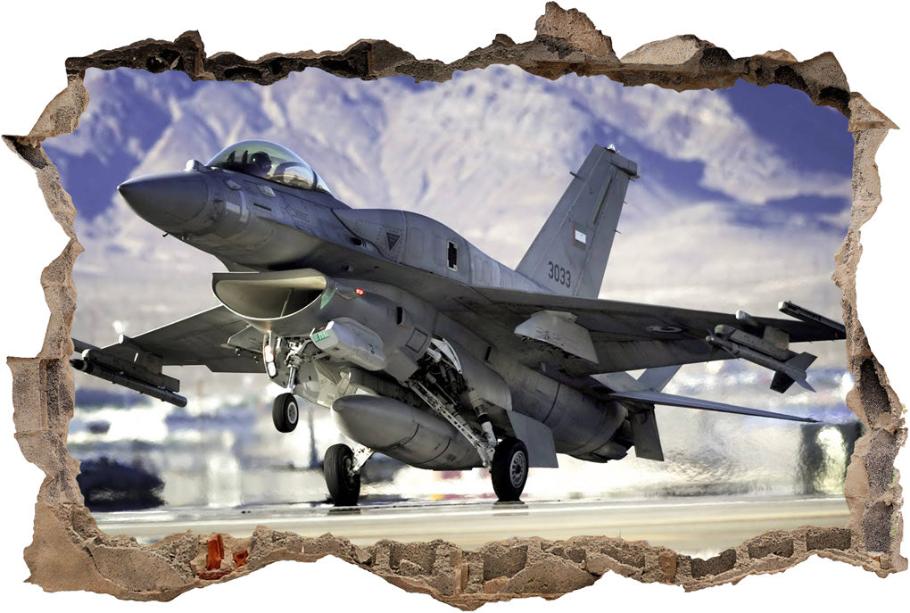 F-16 Fighting Falcon Fighter Aircraft 3D Smashed Broken Decal Wall Sticker