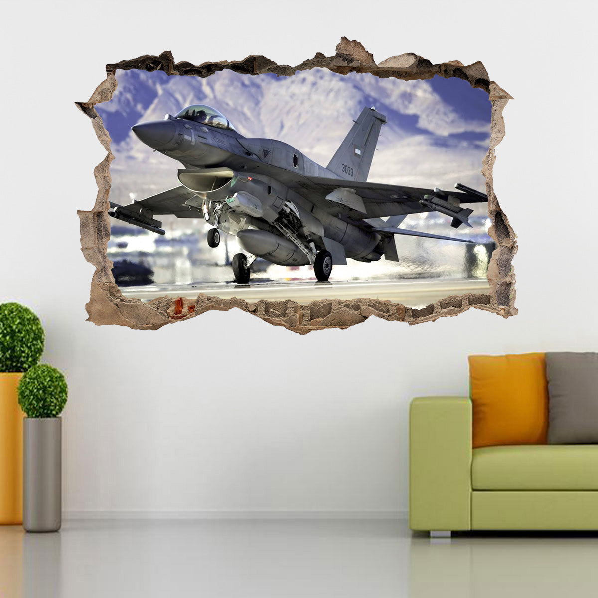 F-16 Fighting Falcon Fighter Aircraft 3D Smashed Broken Decal Wall Sticker