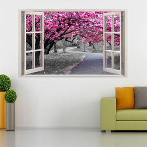 Pink Blossom Prunus Persica Trees 3D Window Wall Sticker Decal H95