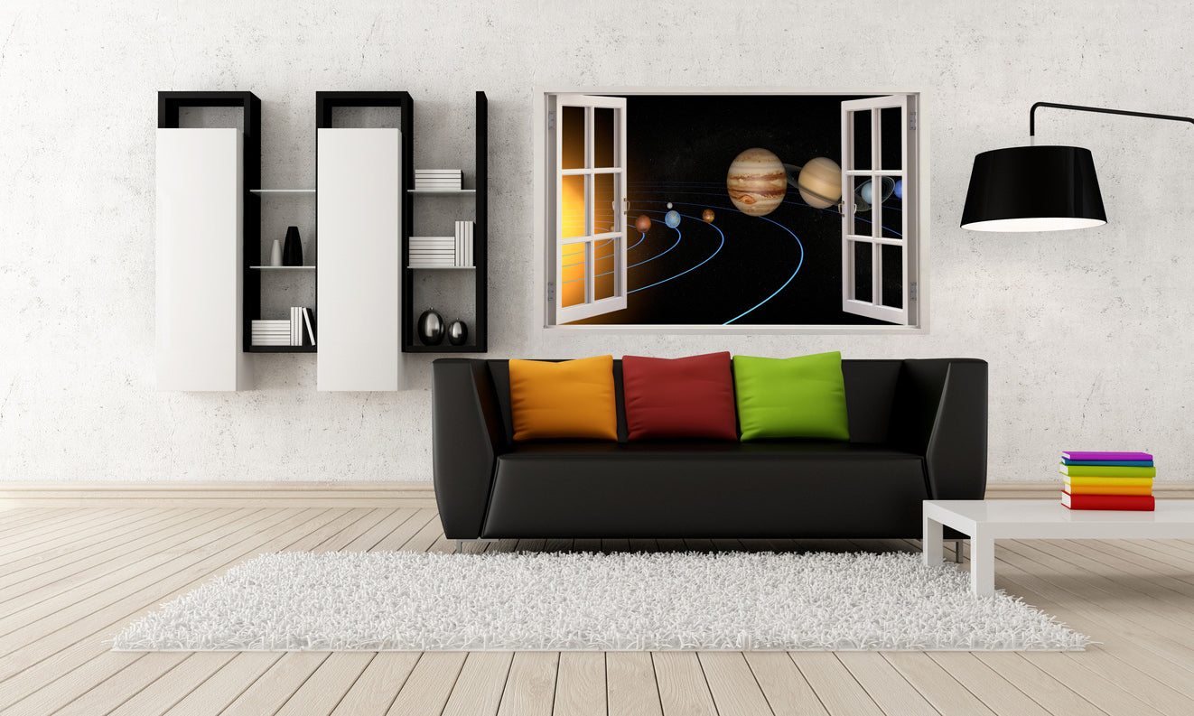 Autocollant mural de fenêtre 3D du système solaire Planet Space