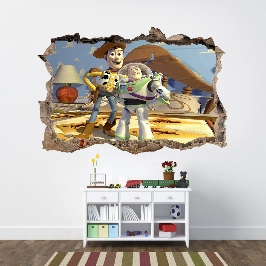 Toy Story Buzz Woody 3D Smashed Broken Decal Wall Sticker J1009