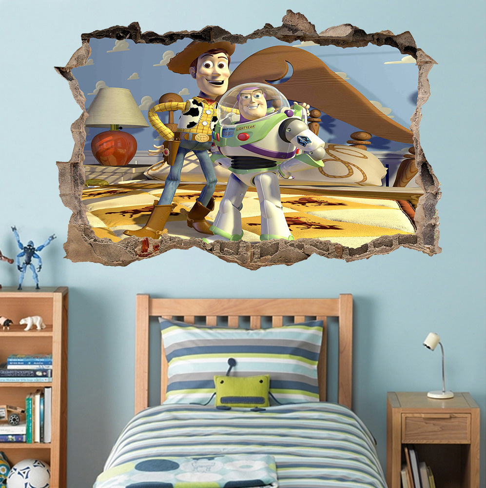 Toy Story Buzz Woody 3D Smashed Broken Decal Wall Sticker J1009