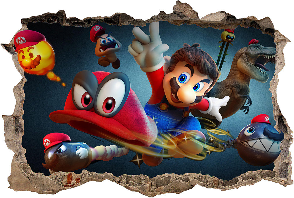 Super Mario Odyssey 3D Smashed Broken Wall Sticker Décalque J1012