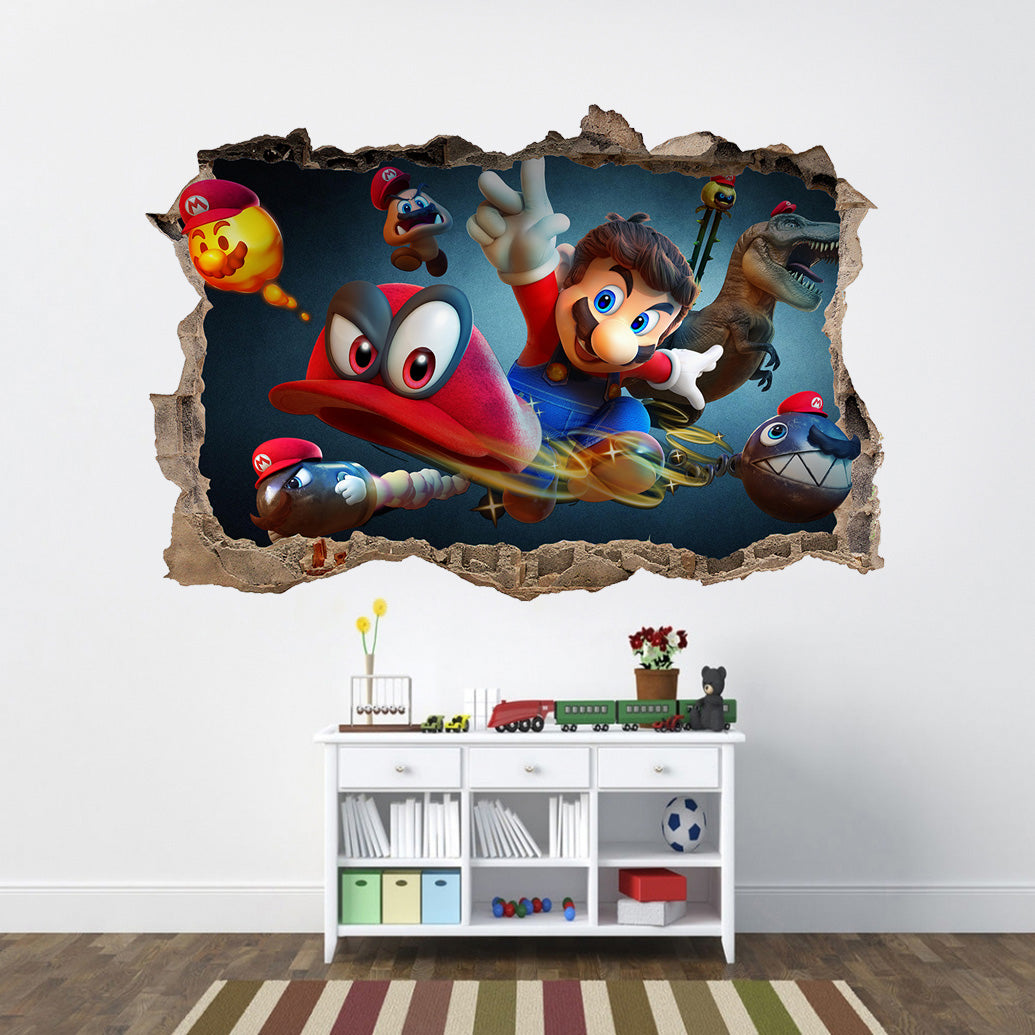 Super Mario Odyssey 3D Smashed Broken Wall Sticker Décalque J1012