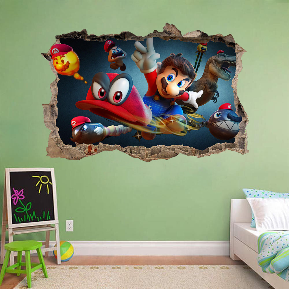 Super Mario Odyssey 3D Smashed Broken Wall Sticker Décalque J1012