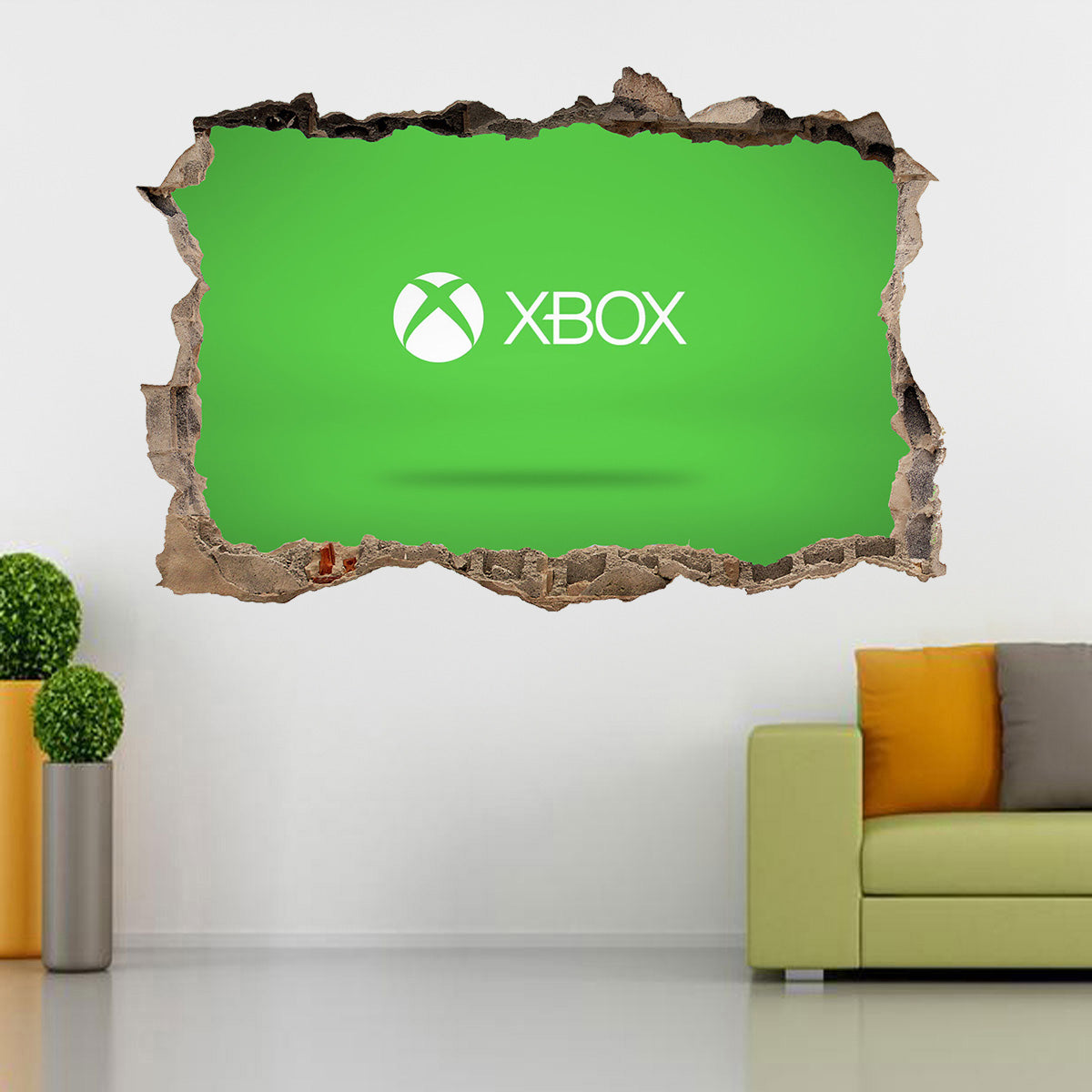 XBOX Gamers 3D Smashed Bricks Broken Wall Illusion Decal Wall Sticker J113