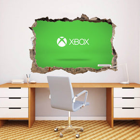 XBOX Gamers 3D Smashed Bricks Broken Wall Illusion Decal Wall Sticker J113