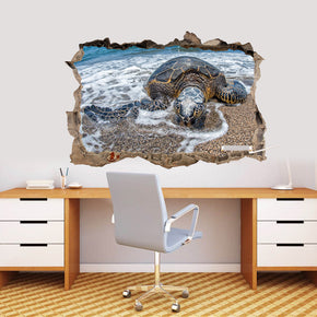 Sea Turtle 3D Smashed Broken Decal Wall Sticker J1167