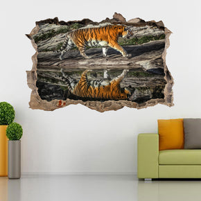 Tiger 3D Smashed Broken Decal Wall Sticker J1169