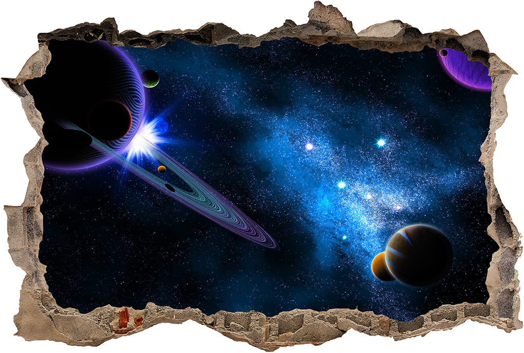 Space Galaxy Interstellar Stars 3D Smashed Broken Decal Wall Sticker J1187