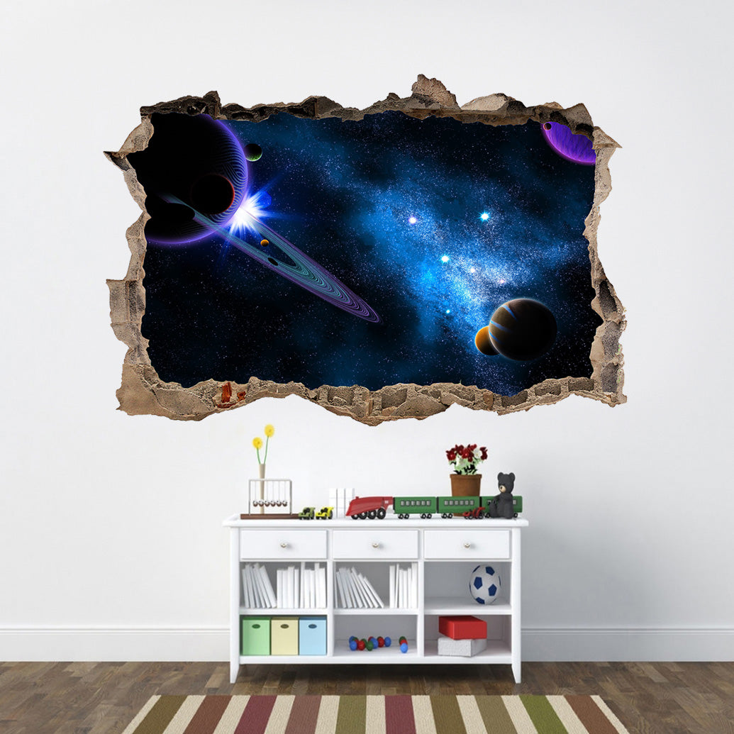 Space Galaxy Interstellar Stars 3D Smashed Broken Decal Wall Sticker J1187