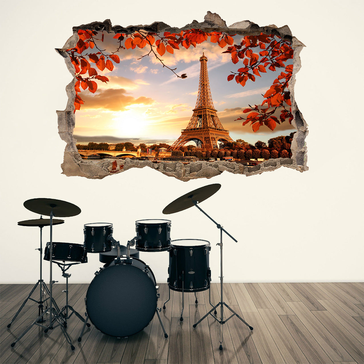 Paris Autumn Eiffel Tower 3D Smashed Broken Decal Wall Sticker J1241
