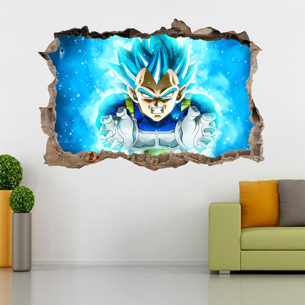 Vegeta Dragon Ball Z 3D Smashed Cassé Sticker Mural Autocollant J1243