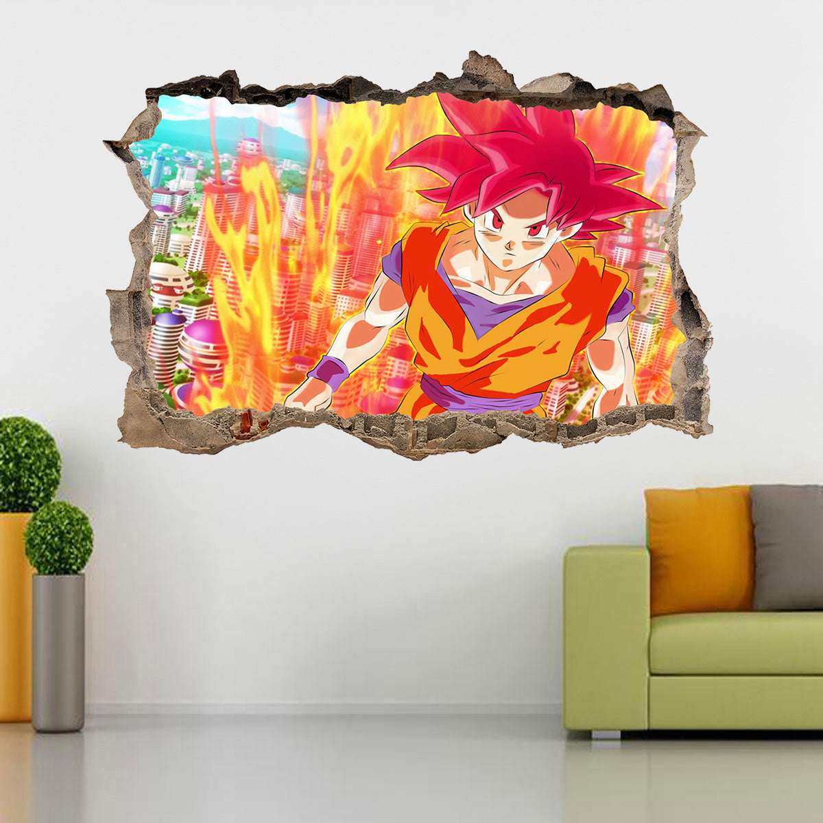 Son Goku Dragon Ball Z 3D Smashed Broken Decal Wall Sticker J1250