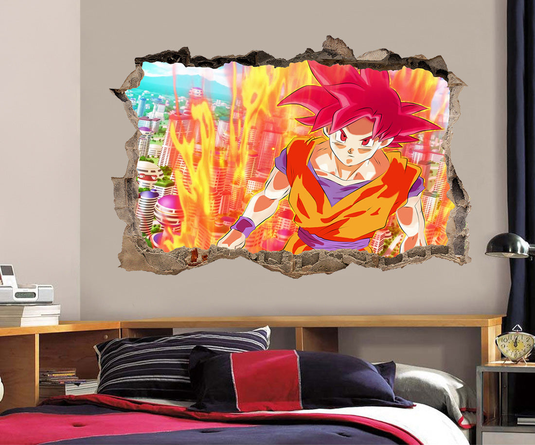 Son Goku Dragon Ball Z 3D Smashed Broken Decal Wall Sticker J1250