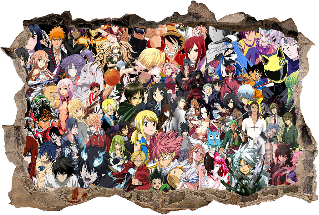 Anime Manga Characters 3D Smashed Broken Decal Wall Sticker J1255