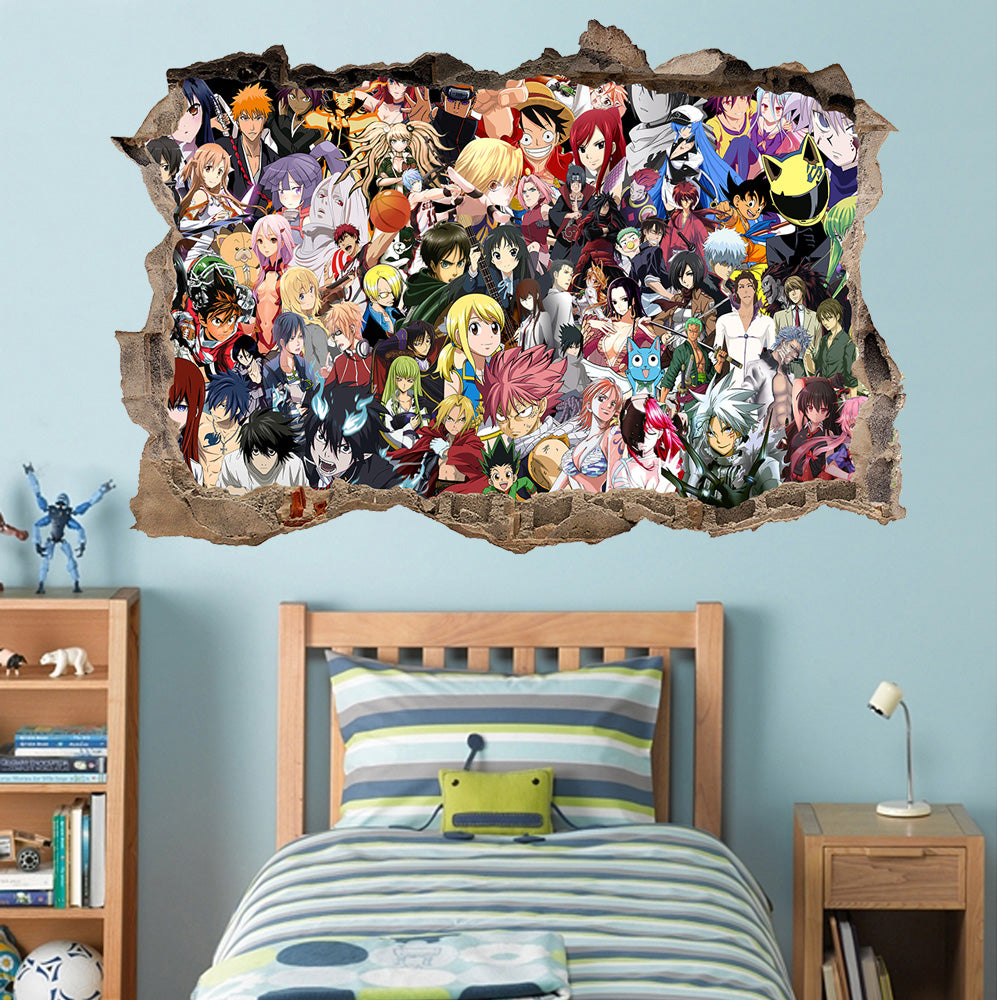 Anime Manga Characters 3D Smashed Broken Decal Wall Sticker J1255