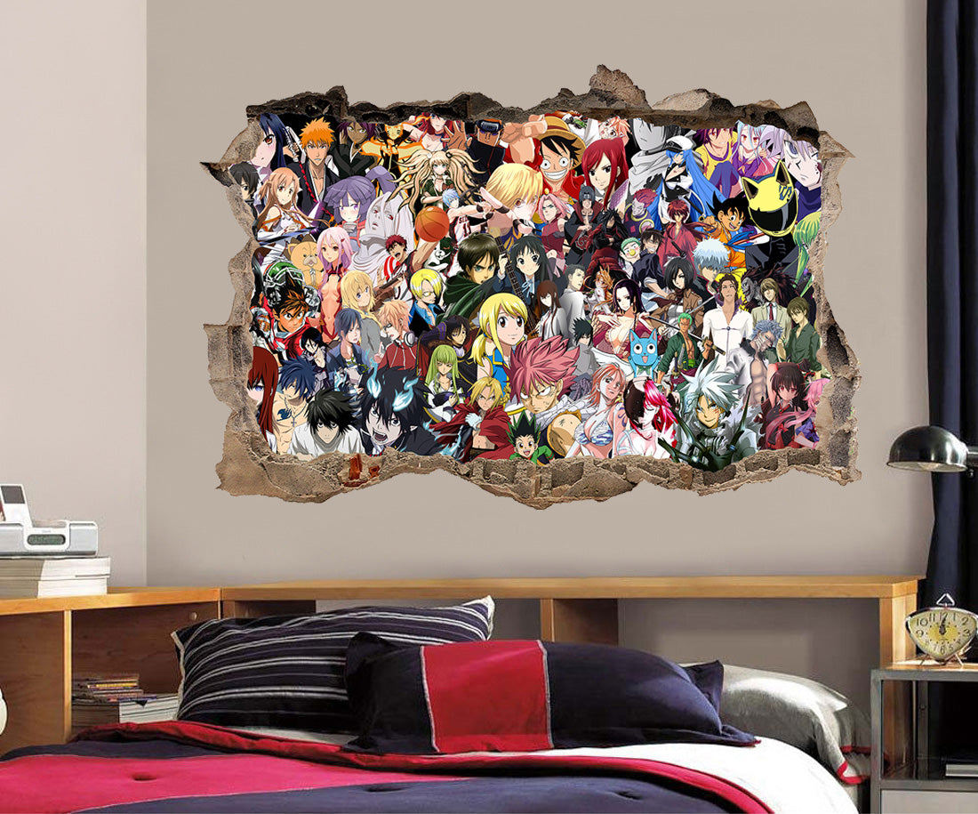 Anime Manga Characters 3D Smashed Broken Decal Wall Sticker J1255