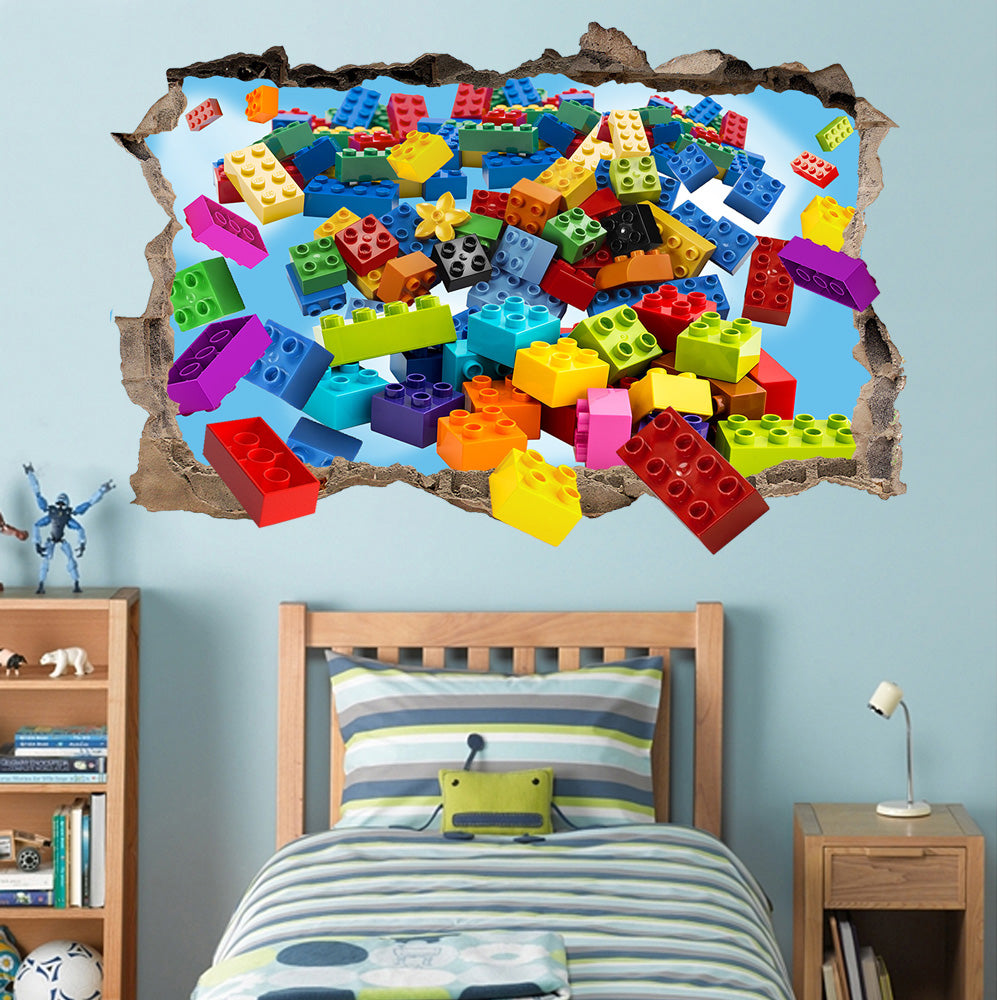 COLOR BRICKS 3D Smashed Broken Decal Wall Sticker J1256