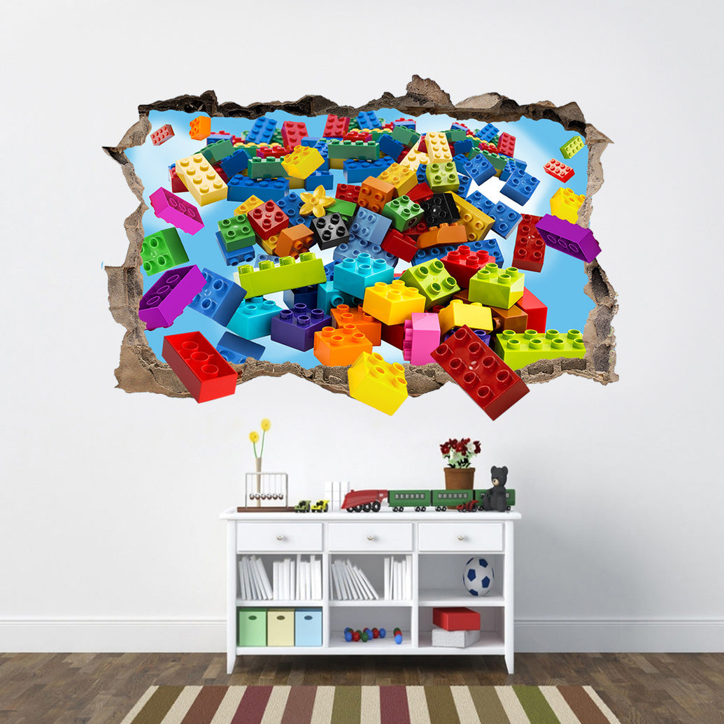 COLOR BRICKS 3D Smashed Broken Decal Wall Sticker J1256