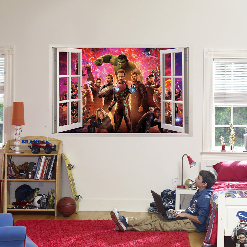 Autocollant mural de fenêtre 3D Avengers J1257