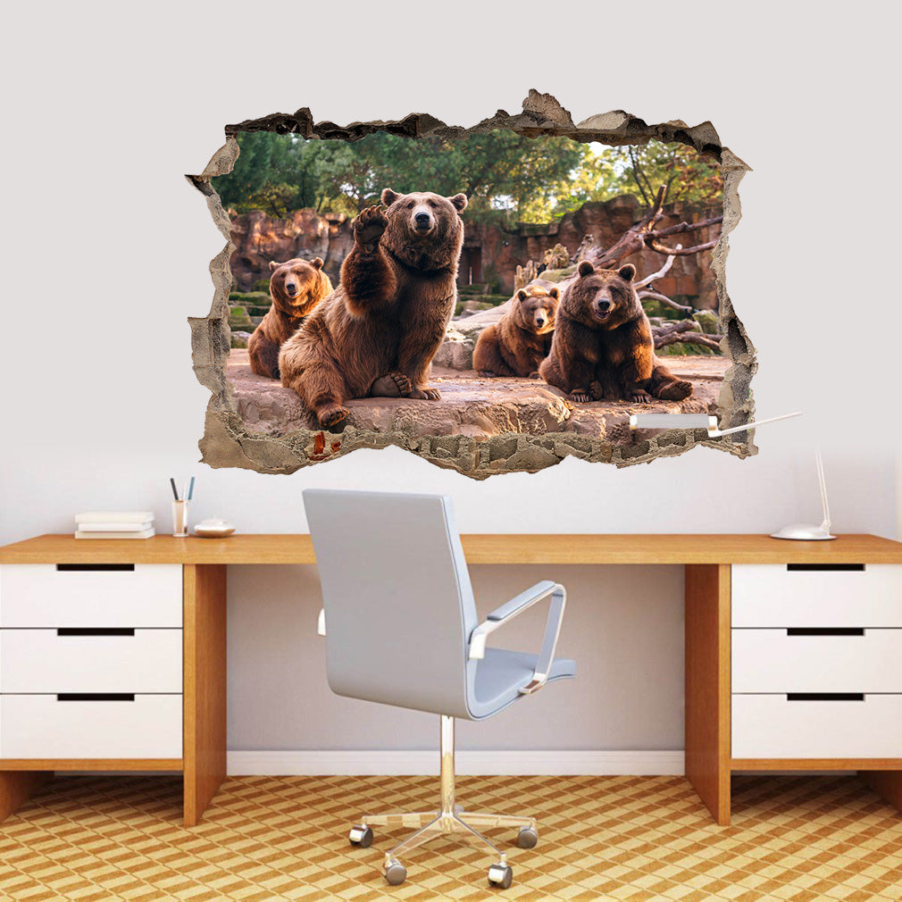 Ours 3D cassé cassé sticker mural autocollant J1271