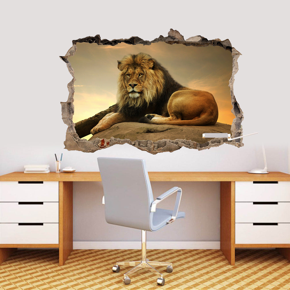Lion Safari Animals 3D Smashed Broken Decal Wall Sticker J1273