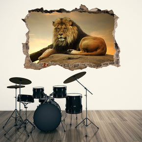 Lion Safari Animals 3D Smashed Broken Decal Wall Sticker J1273