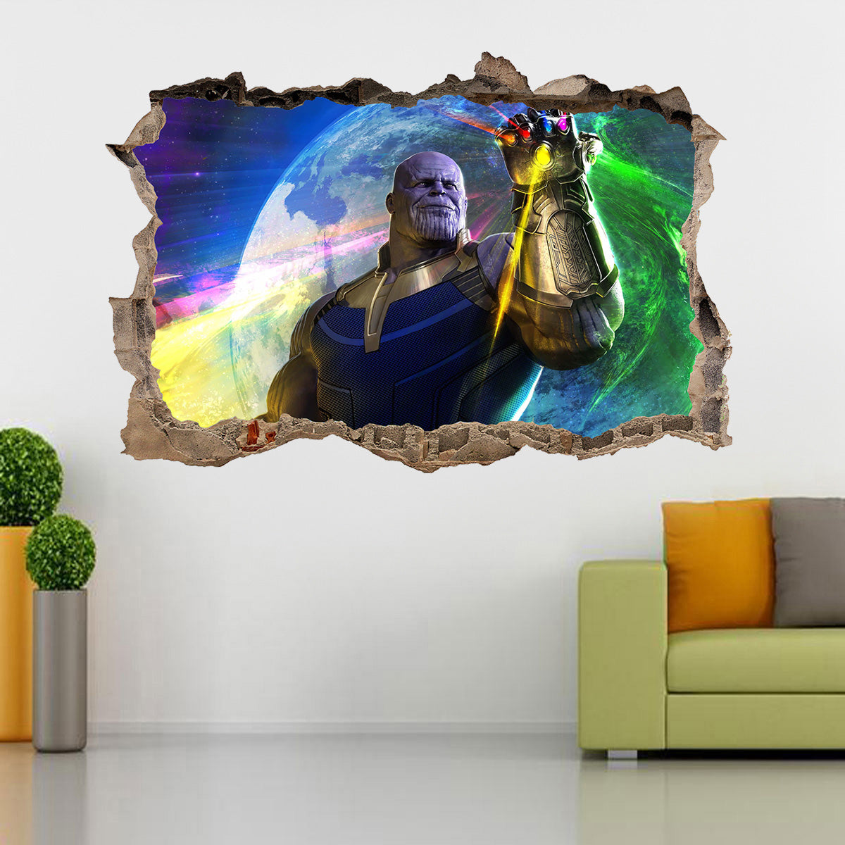 Thanos Infinity Stones 3D Smashed Cassé Sticker Mural Autocollant J1276