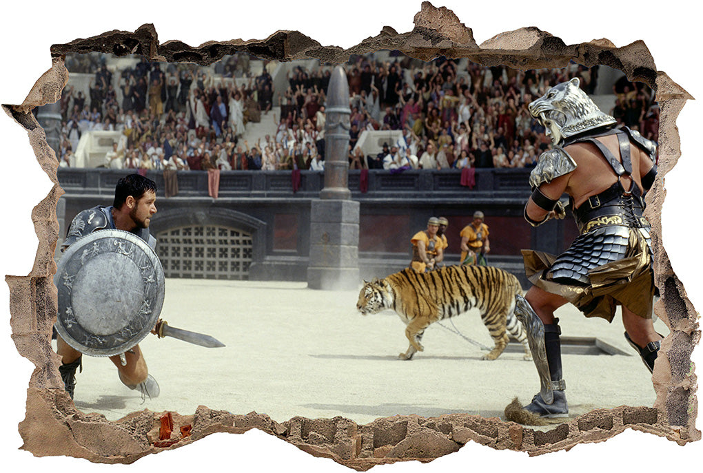 Gladiator Movie 3D Smashed Bricks Broken Wall Illusion Decal Wall Sticker J131