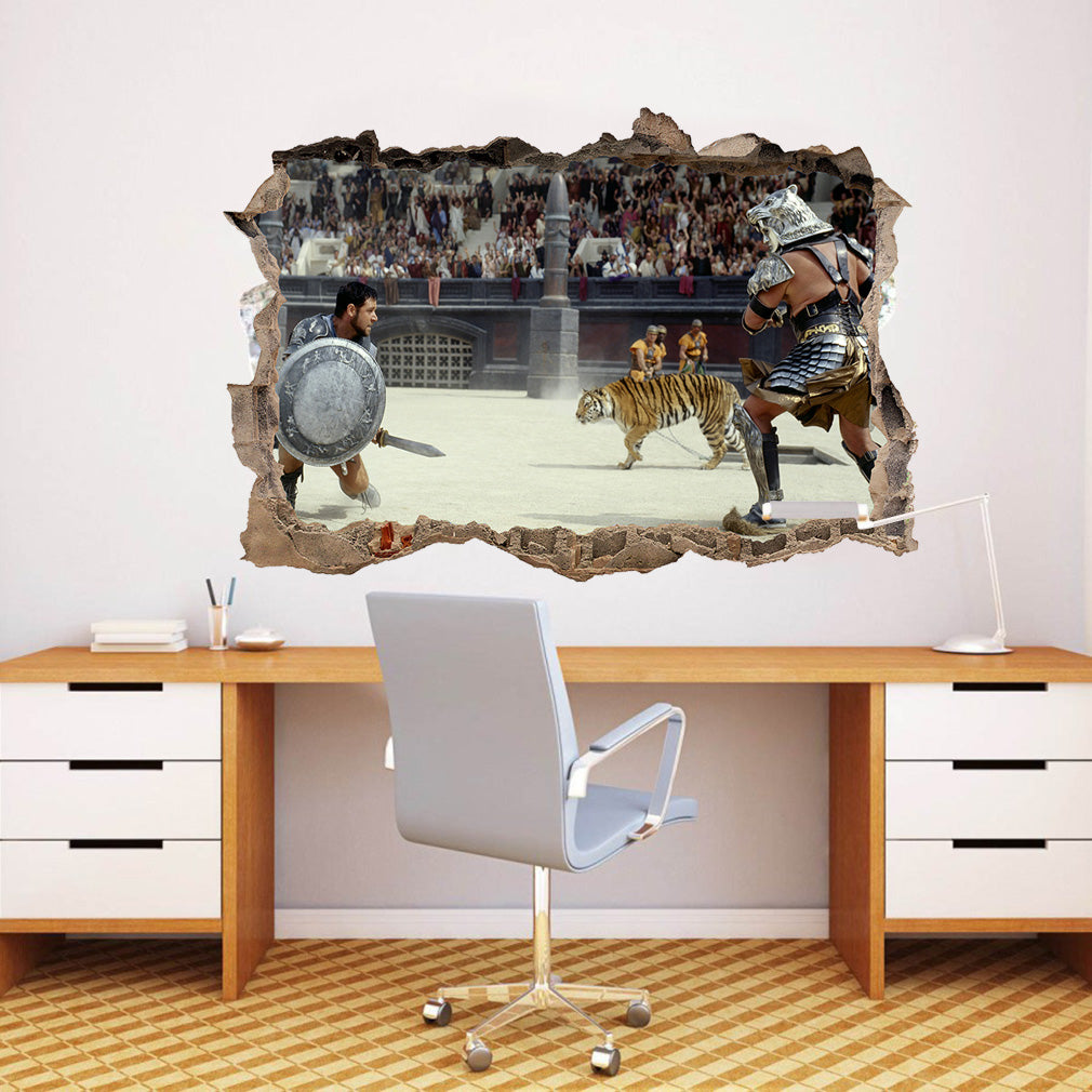 Gladiator Movie 3D Smashed Bricks Broken Wall Illusion Decal Wall Sticker J131