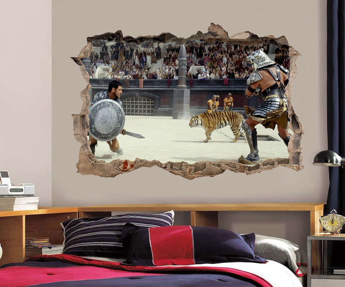 Gladiator Movie 3D Smashed Bricks Broken Wall Illusion Decal Wall Sticker J131