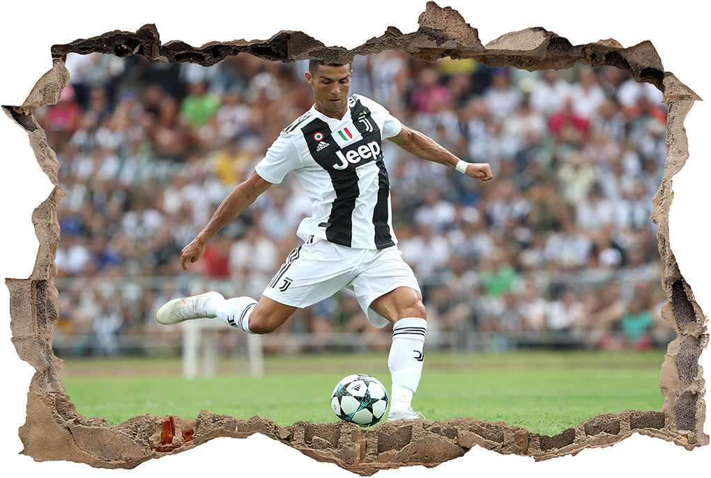Cristiano Ronaldo 3D Smashed Wall Illusion Decal Wall Sticker J1329