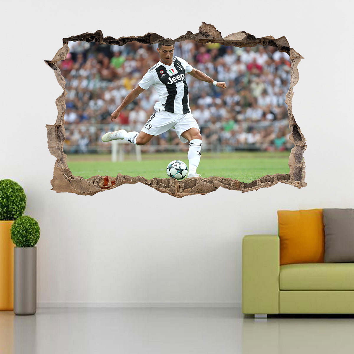 Cristiano Ronaldo 3D Smashed Wall Illusion Decal Wall Sticker J1329