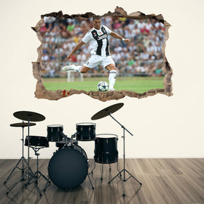 Cristiano Ronaldo 3D Smashed Wall Illusion Decal Wall Sticker J1329